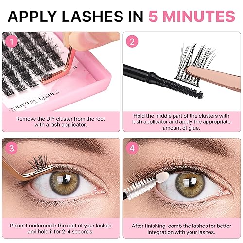 Miniatura 6 de Extensiones de pestañas en racimo, 72 unidades, pestañas individuales en racimo de pestañas individuales de banda súper fina, pestañas postizas de