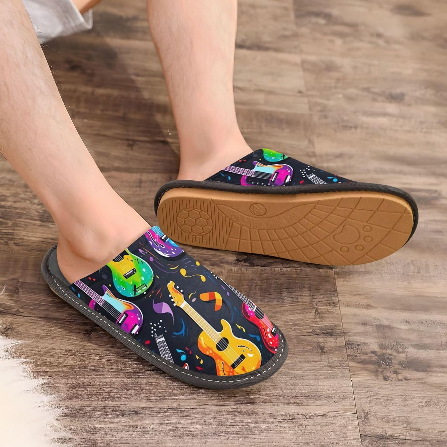 Guitar House Slippers – Cozy Fuzzy Slippers for Guests, Washable & Disposable, Perfect for Shoeless Home, Spa & Hotel Use A110137