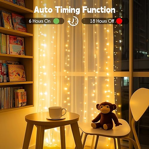 Miniatura 4 de Cortina de luces para ventana, con intensidad regulable, control remoto, varios modos de iluminación, guías de luces con temporizador para