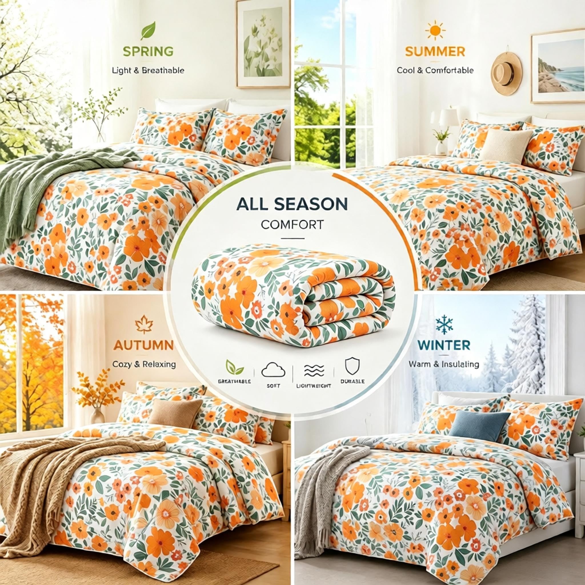 Generisch Blumen Bettdecke Mikrofaser-Bettwäscheset Orange 135x200