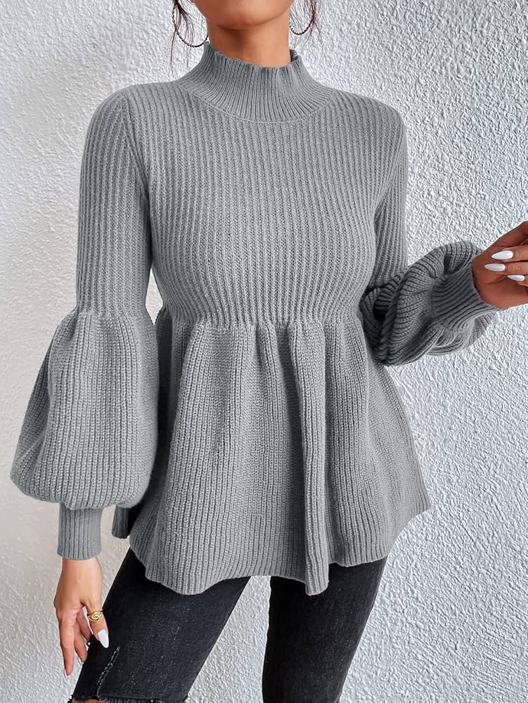 Amazon.com: KABIDI Sweaters for Women Mock Neck Lantern Sleeve