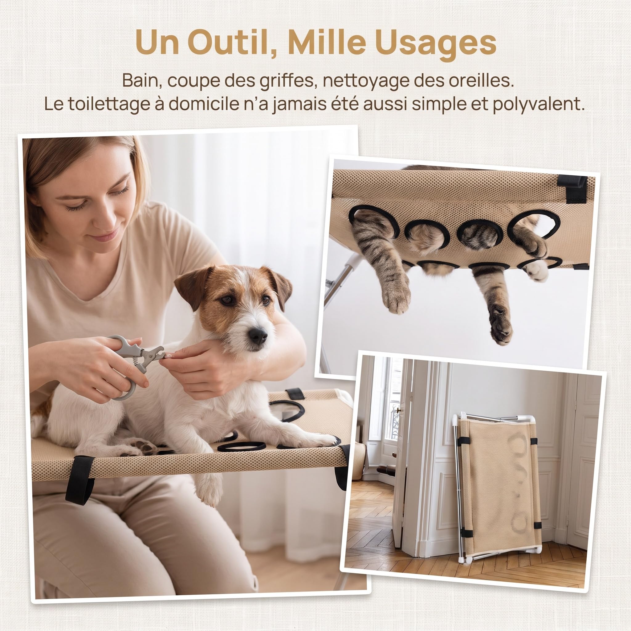 Hamac de toilettage pour animaux de compagnie, hamac de toilettage pour chats avec cadre de support, accessoire pour la coupe des griffes, CafÉ