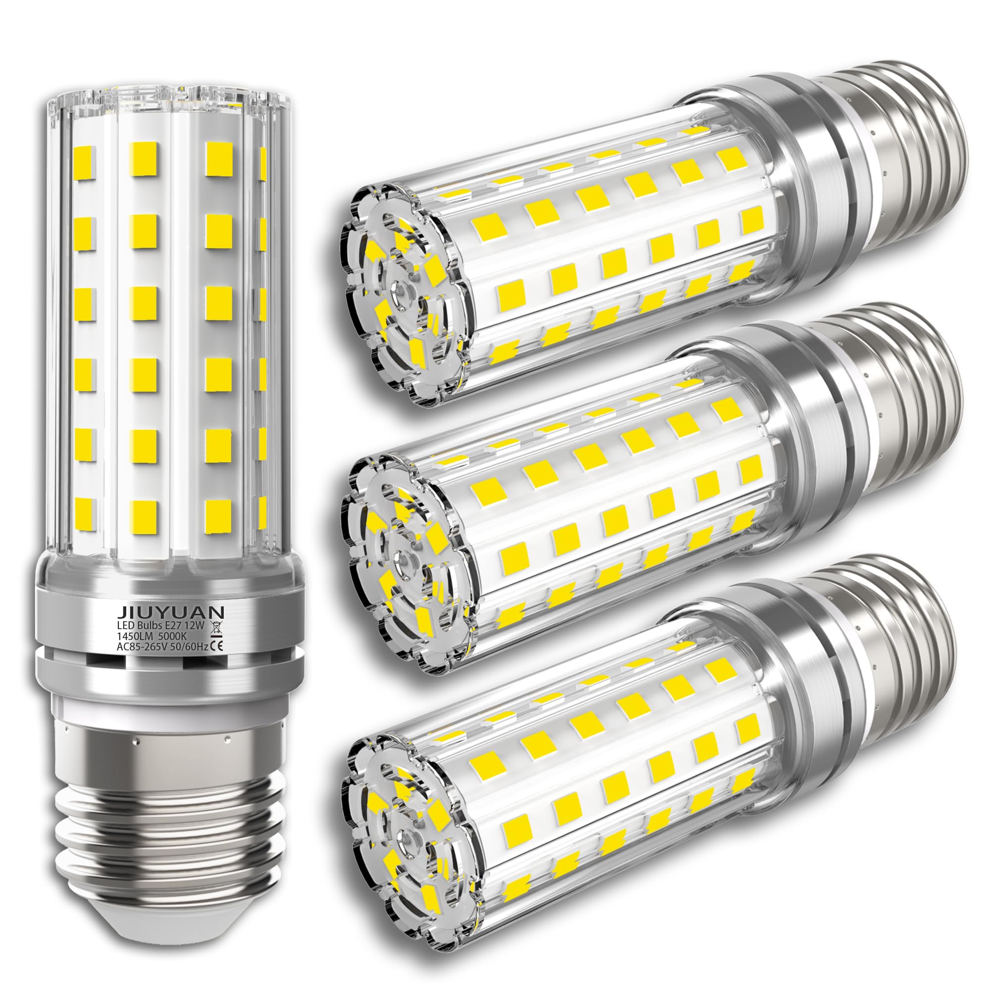 JIUYUAN Lampadine LED E27 Luce Bianca Fredda 5000k 1450LM, 12W Lampade LED E27 Equivalenti a 100W Lampada Alogena, Lampadina Mais E27 LED, Nessun Sfarfallio, Non Dimmerabile, 4 Pezzi