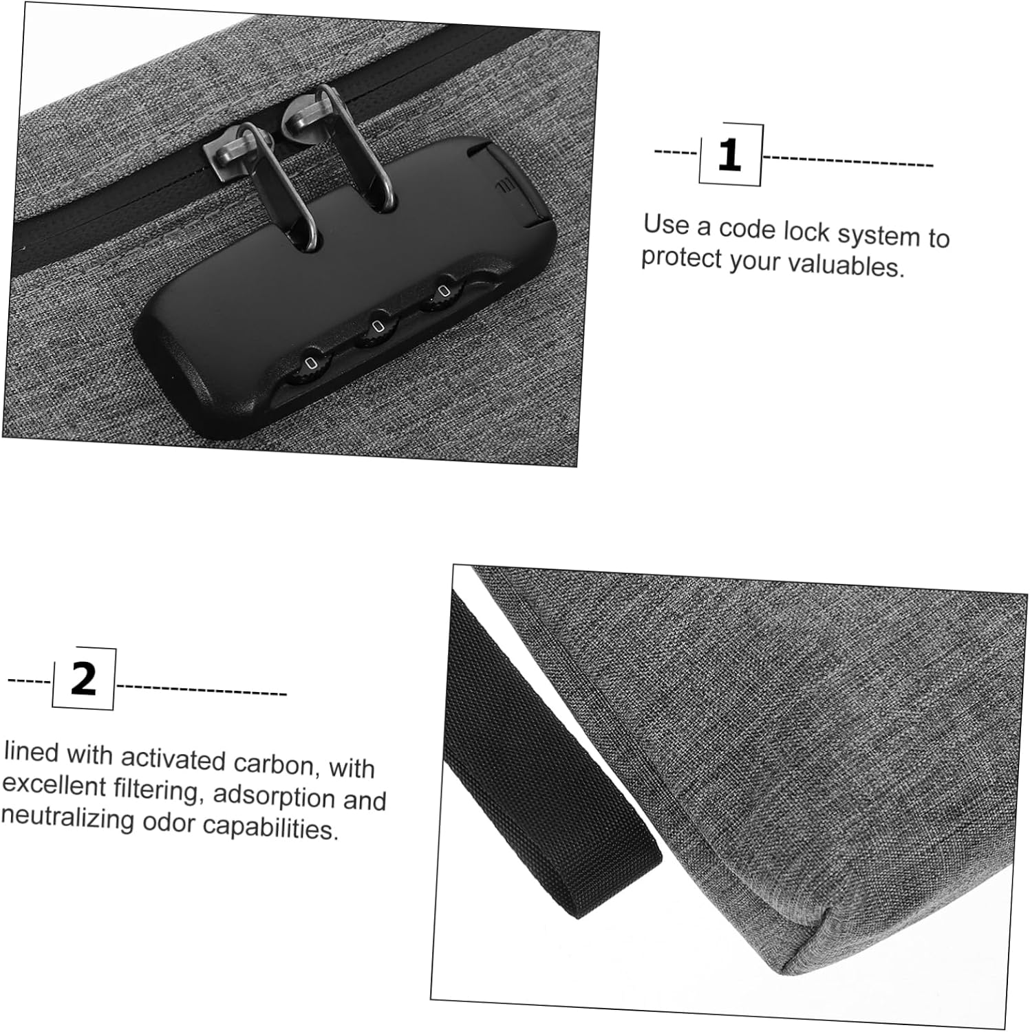 FOMIYES Combination Lock Storage Bag Money Bag Lock Small Locking Bag for Travel Office Events Waterproof Grey