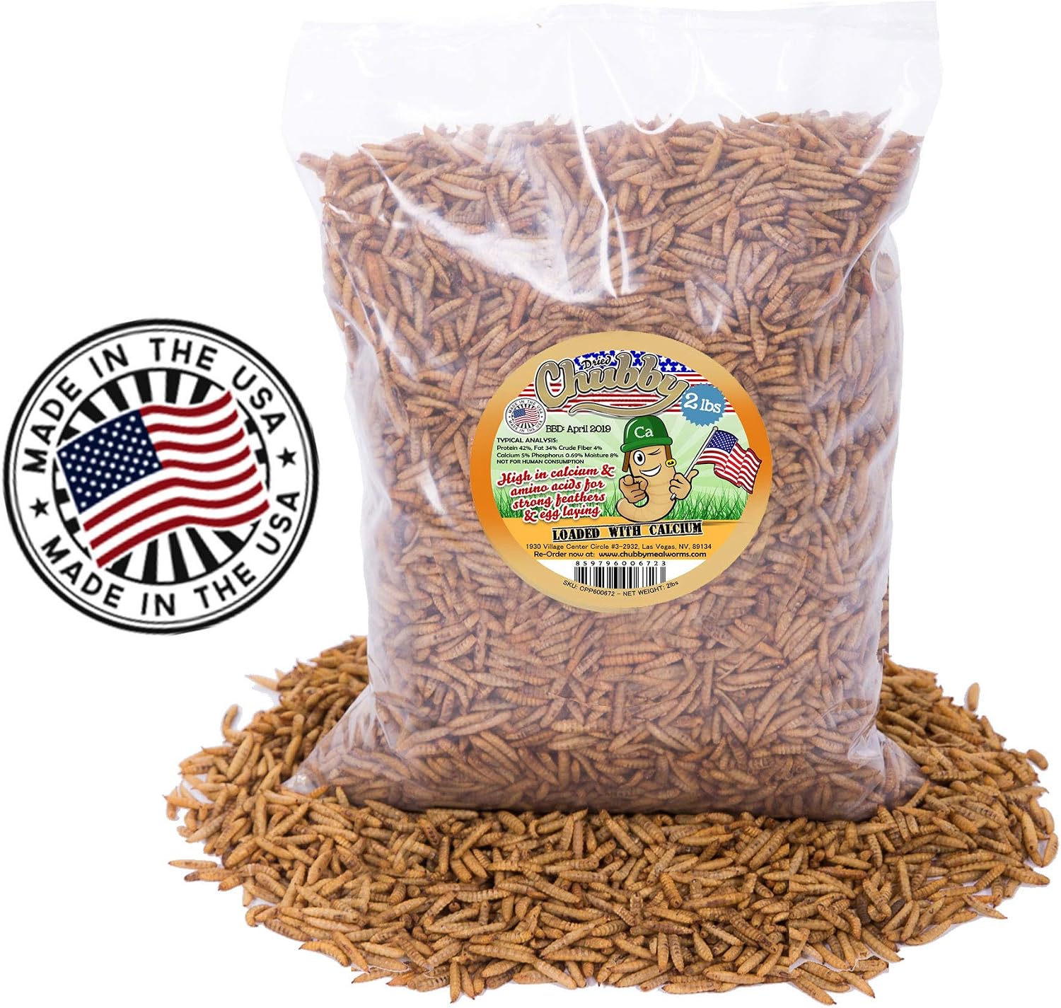 2Lbs Chubby Dried Black Soldier Fly Larvae - 100% MADE IN THE USA - Wild Bird / Chicken Treats