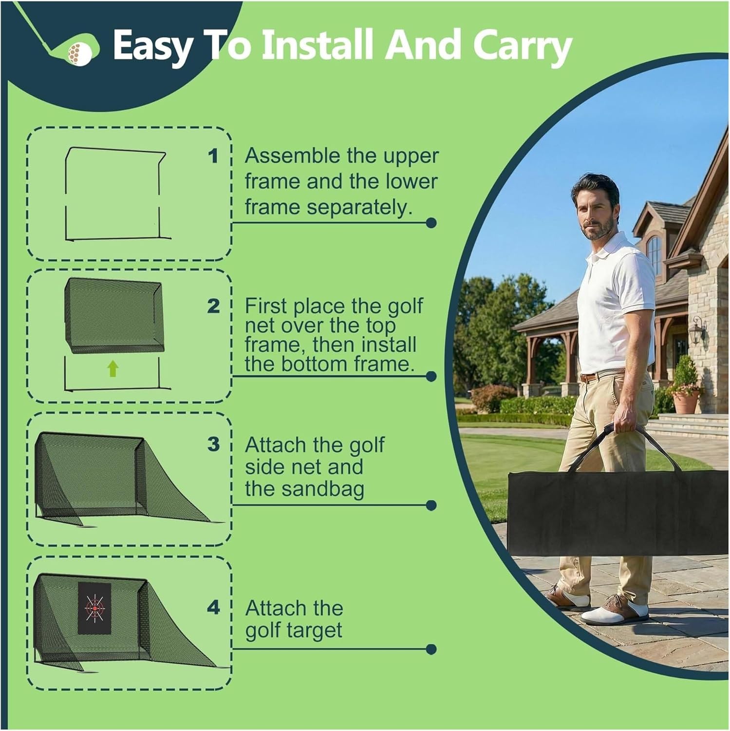 10x7FT Golf Hitting Net for Real Balls, Outdoor & Indoor Training Net with Auto Ball Return & Side Barriers, Heavy Duty Driving Net for Backyard Garage Chipping Practice