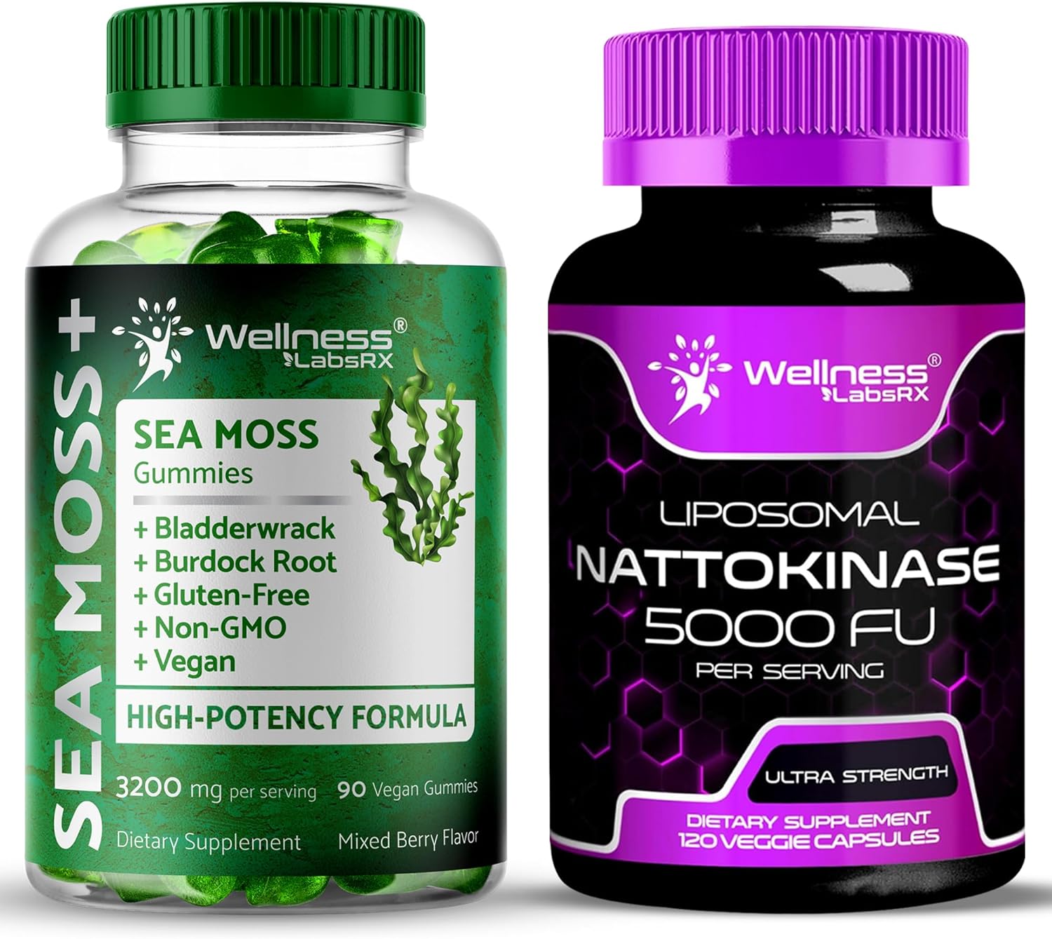 WELLNESS LABSRX Nattokinase Supplement Capsules 5000 FU – Sea Moss Gummies 3200mg