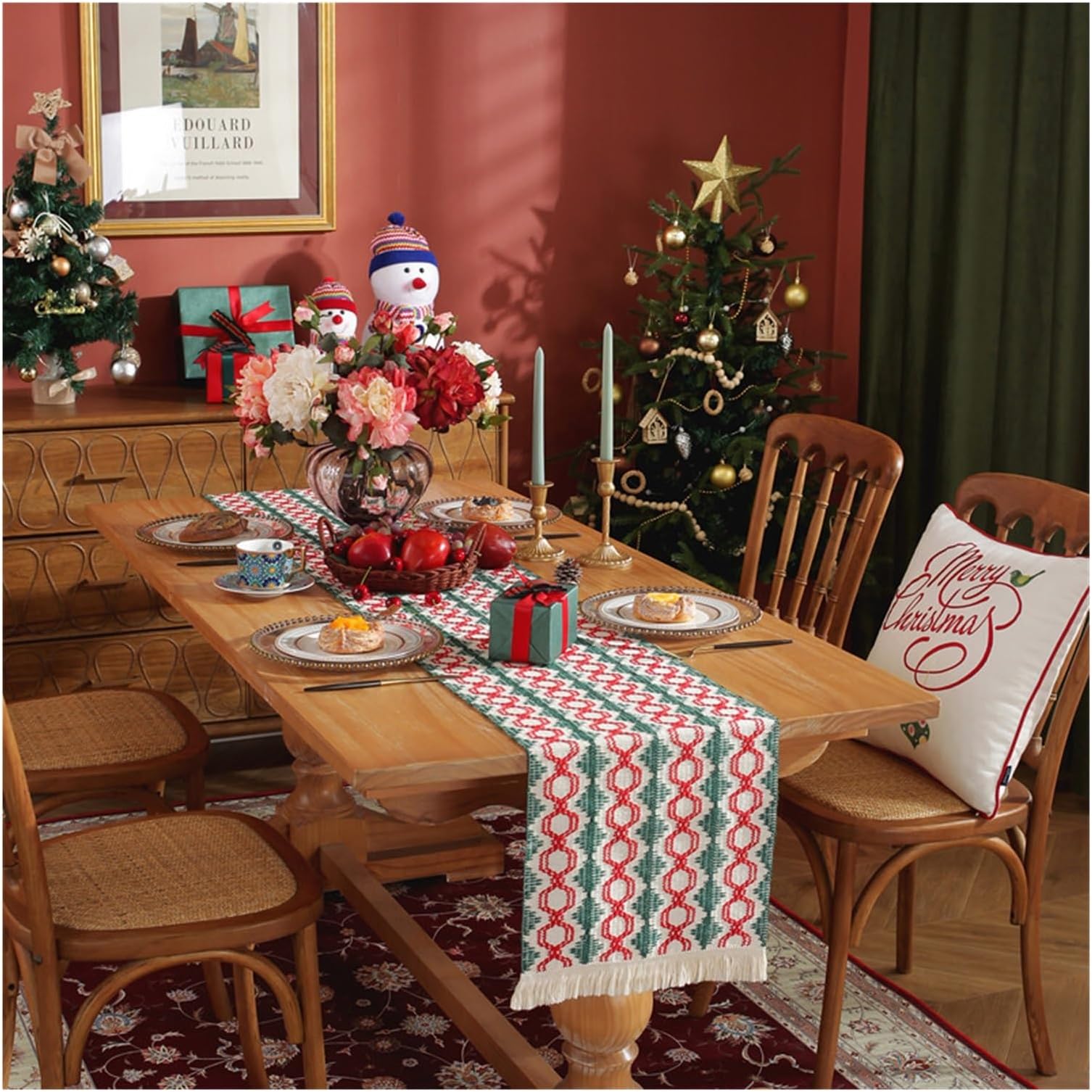 AGradify Cotton and linen natural color woven color-blocked tassel striped rhombus grid table runner dining table cupboard decoration (Color : 9, Size : A)