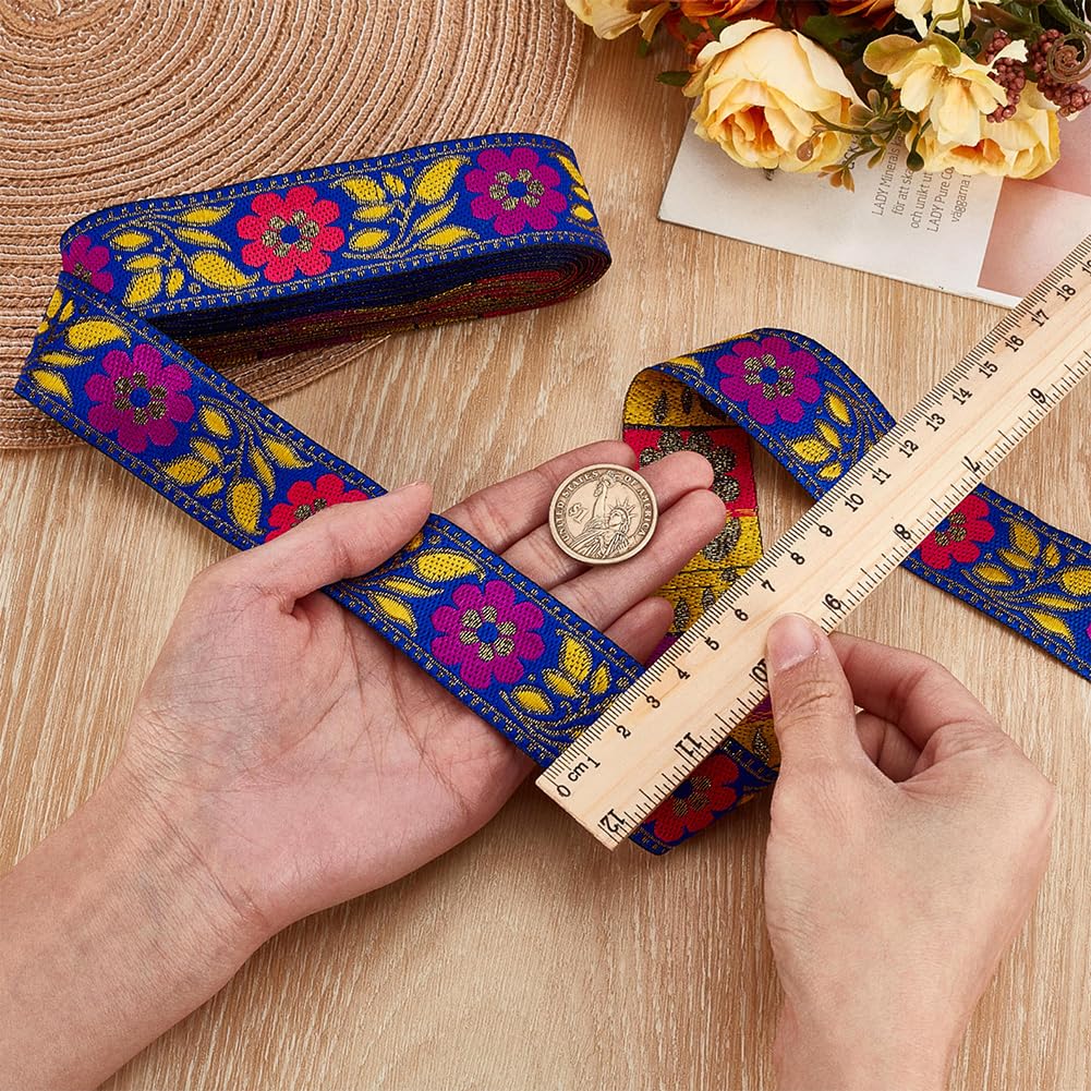 FINGERINSPIRE Nastro Jacquard Vintage Largo 5 Cm, 7 M, Nero, Giallo, Metallizzato, Nastro Jacquard Per Cucito Vintage Floreale, Nastro Ricamato Per Fai Da Te, Artigianato, Vestiti, Decorazioni Per La