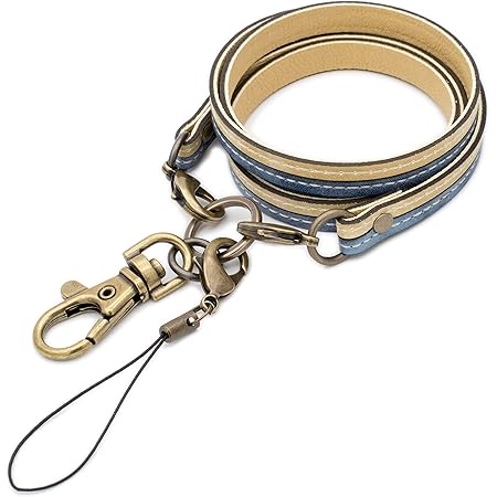 Amazon Amanogawa ネックストラップ おしゃれ 携帯 首かけ 革 レザー スマホ 本革 ブルー アンティークゴールド Lサイズ Amanogawa アマノガワ ストラップ マスコット