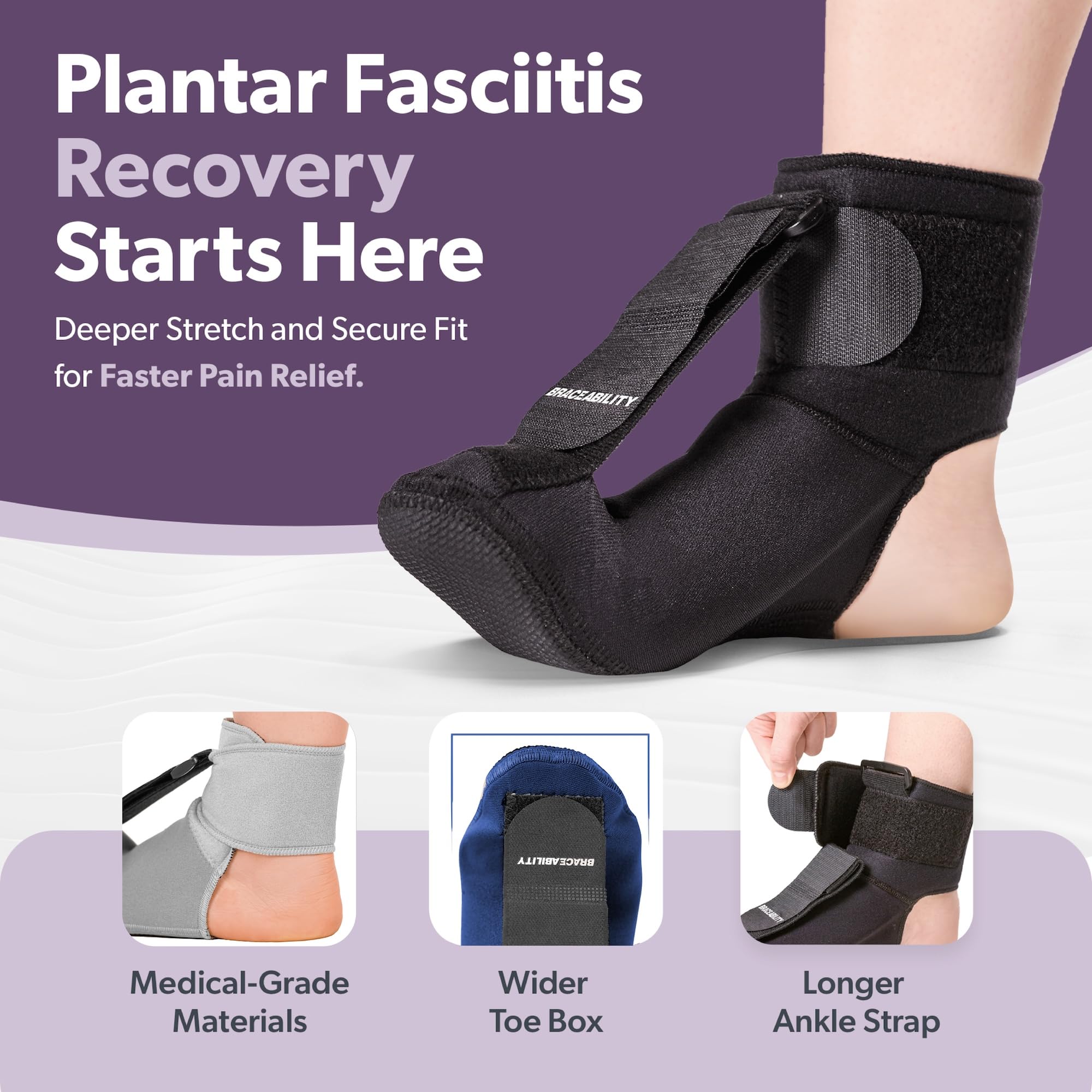 BraceAbility Plantar Fasciitis Night Splint Sock - Soft Plantar Fascia Brace for Sleeping, Achilles Tendonitis, Foot Drop, Heel Pain - Plantar Fasciitis Relief Night Splint for Women and Men (Small) 1