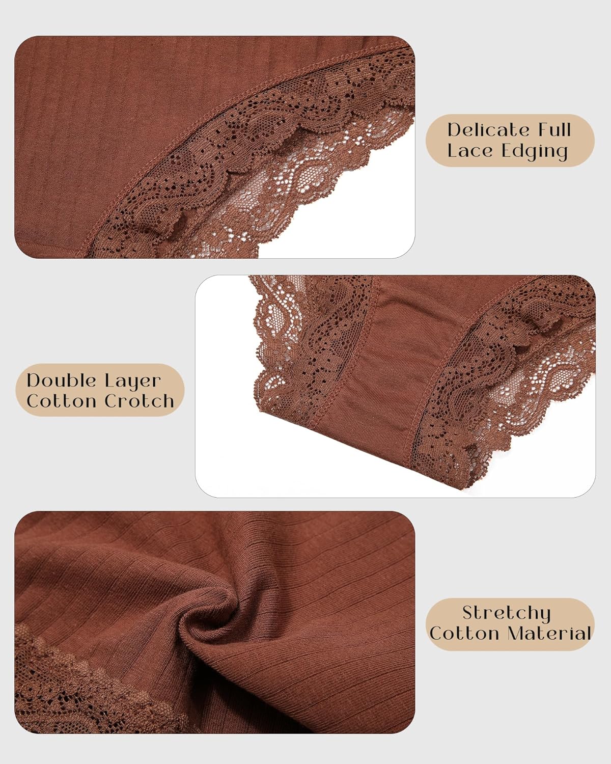 Aijolen Women's Cotton Bikini Underwear Brazil Cut Panties Lace Cheeky Hipster Soft Stretch Breathable 6 Pack - Image 5