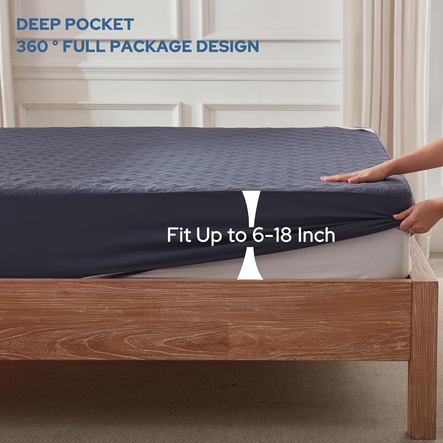 BEDLORE Waterproof Mattress Protector, Cal King Size Noiseless Mattress Pad with Deep Pocket 6"-18" Depth, Soft Breathable Bed Mattress Cover Washable for Home, Bedroom, Hotel (Navy Blue) - Image 4