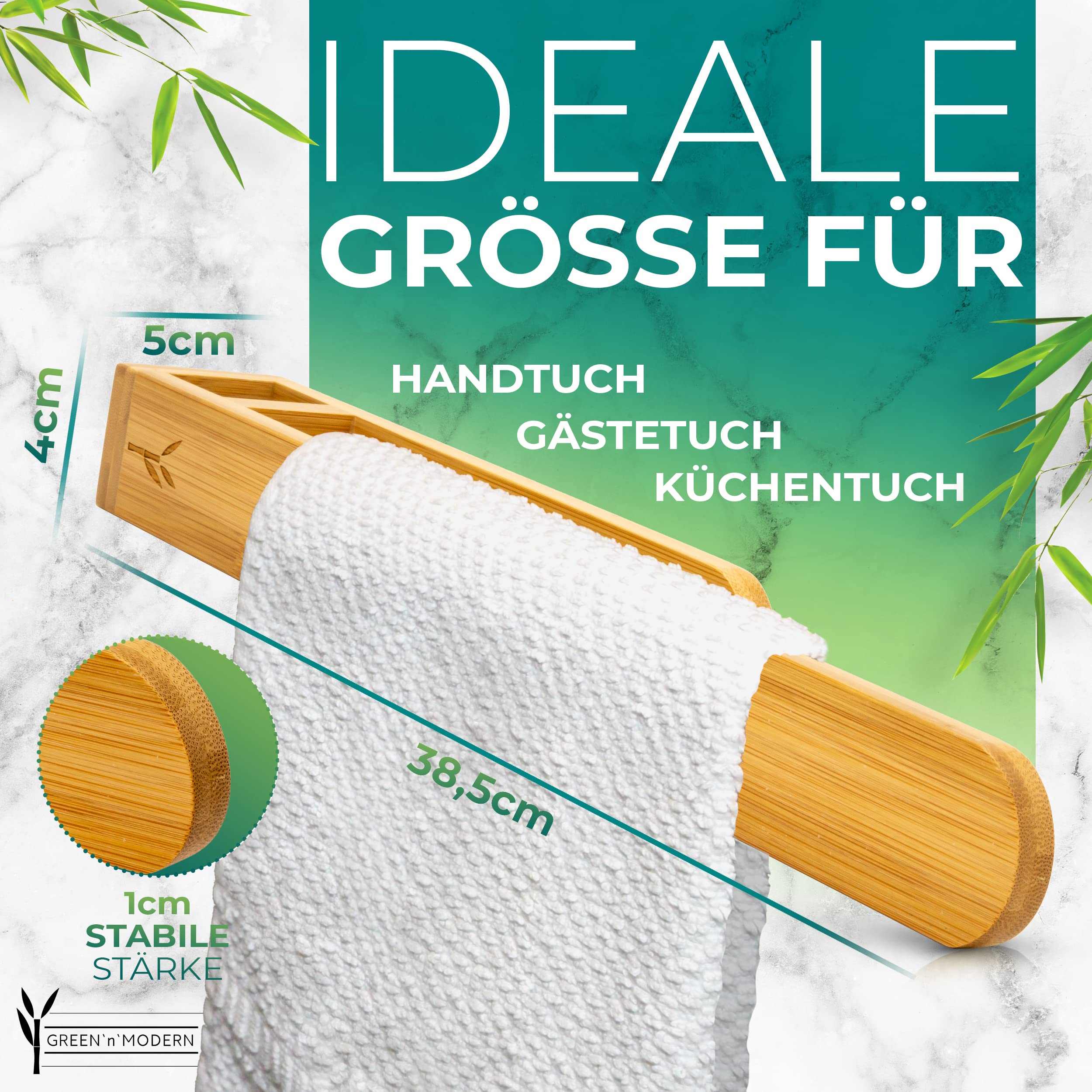 Portasciugamani In Bambù Senza Foratura - Adesivo 3M, 38 Cm, Per Bagno E Cucina, Ecologico - Foto 7