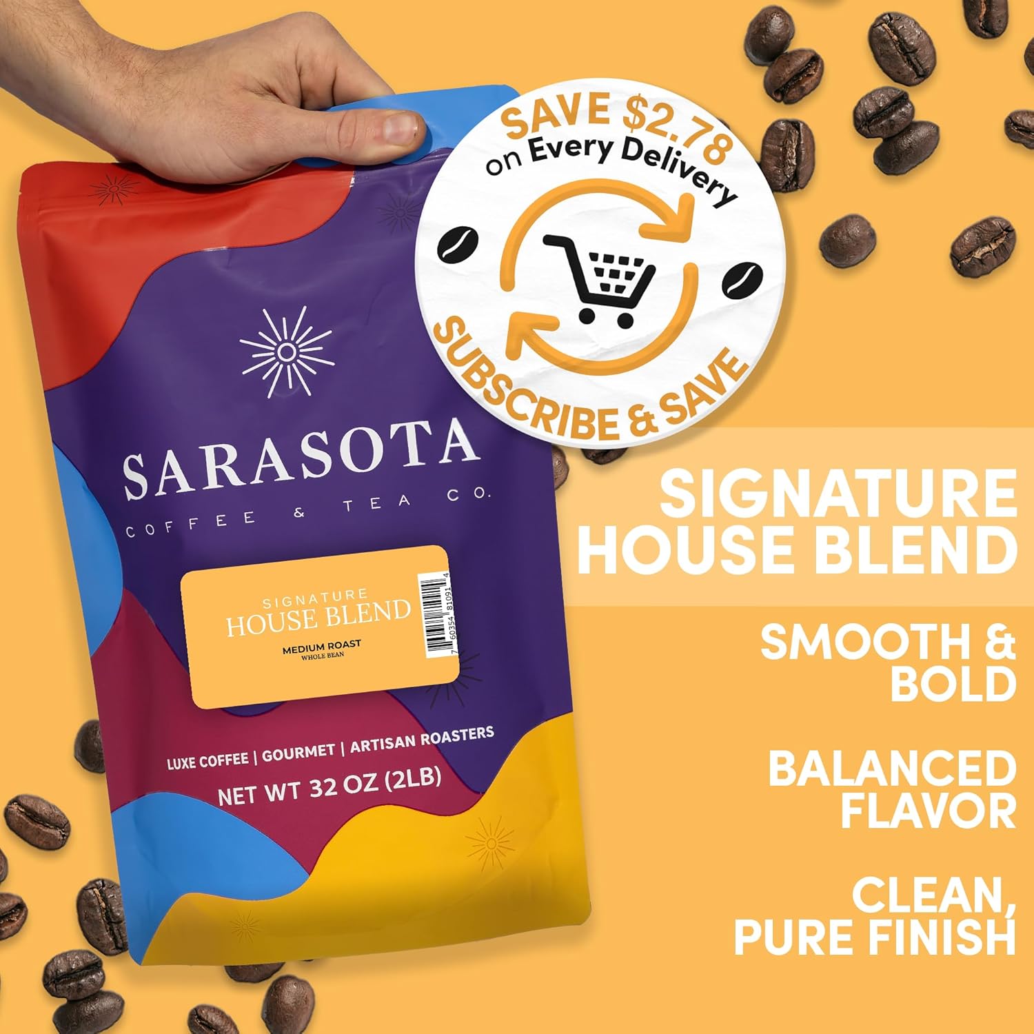 2 lb Whole Bean Coffee Breakfast Blend | Medium Roast Bulk Whole Bean Coffee Beans | Smooth Low Acid Morning | Specialty Grade | 32 oz