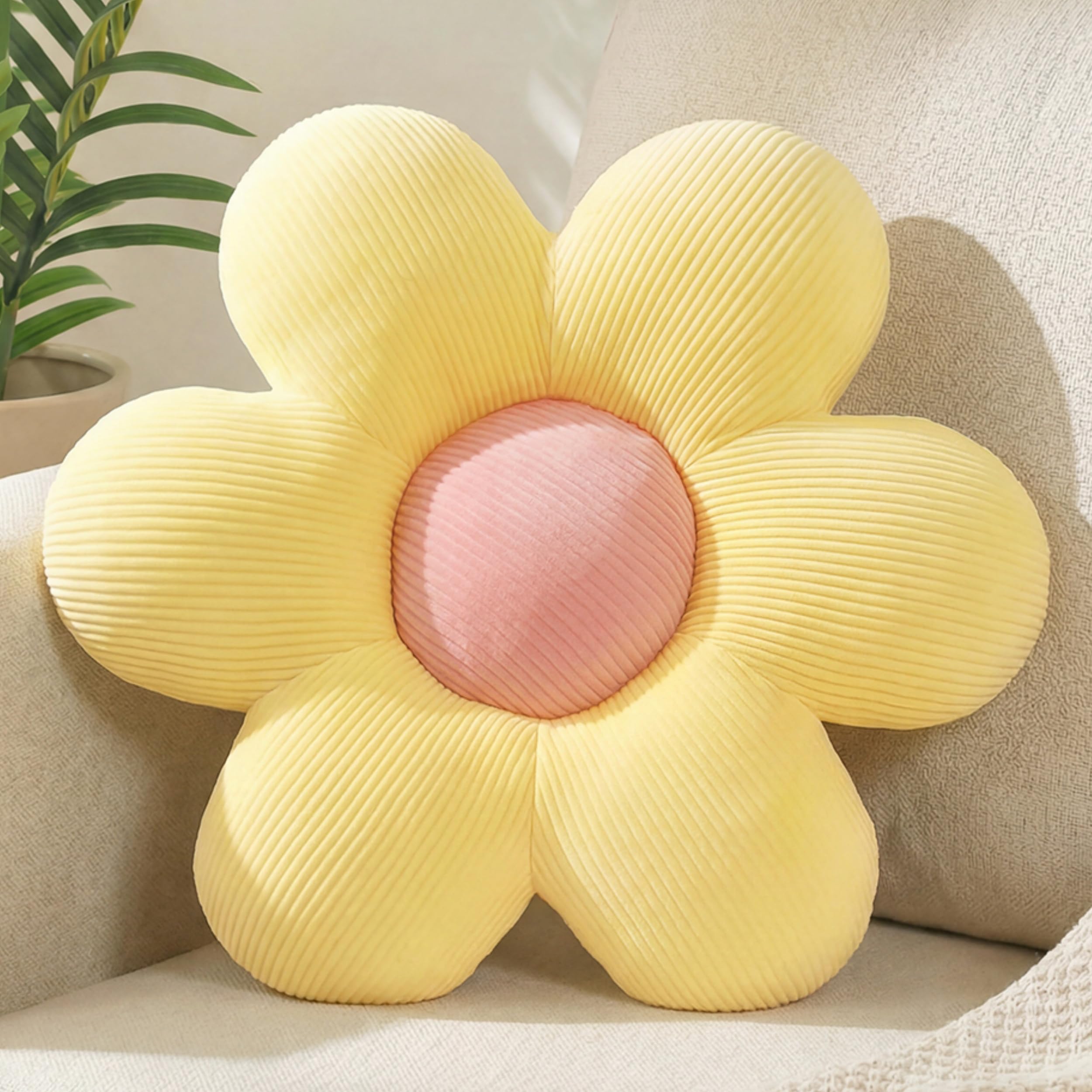 Cojín decorativo con diseño de margaritas amarillas, bonitos cojines para suelo, estético para decoración de habitación, cama, sofá, silla, 38 cm (amarillo)