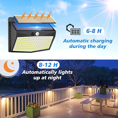 Miniatura 10 de Luces solares con sensor de movimiento para exteriores 12 paquetes138 LED Luces solares brillantes para valla con 3 modos de iluminación, luces de