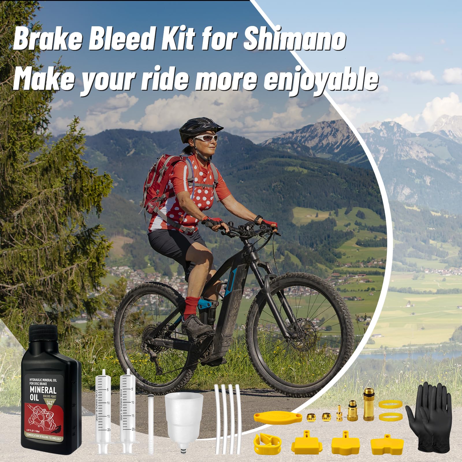 Kit Purgado Frenos para Shimano, Kit Sangrado Frenos para Shimano Freno Hidráulicos, Incluye Adaptadores de latón y Aceite Mineral