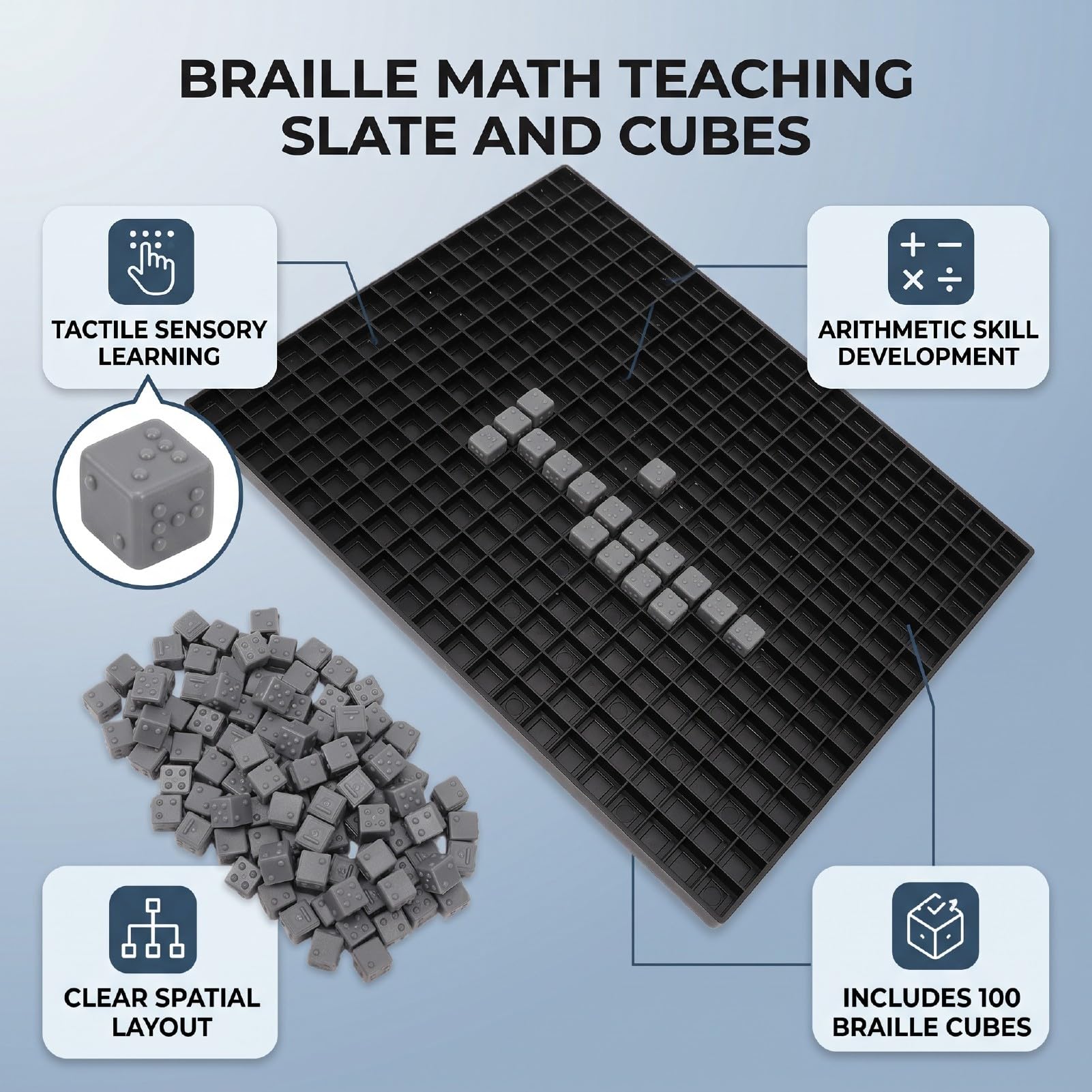 SUNGOOYUE Tablica do Nauki Matematyki Braille'a z 100 Kostkami i płytą ze