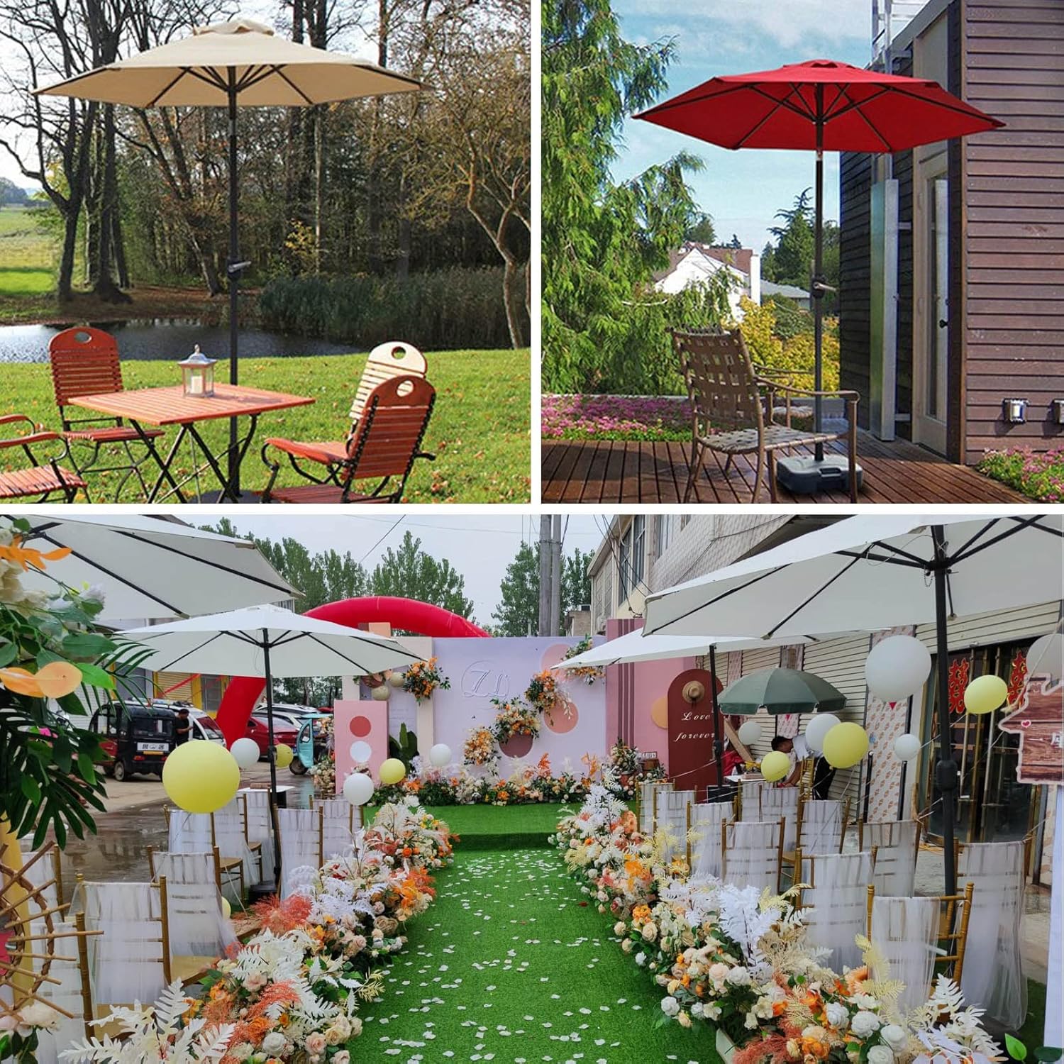 2.7m Outdoor Sun Umbrella, Round Patio Umbrella Parasol with Tilt Function, Wine Red, Dark Green, Beige, Khaki, for Beach, Pool, Patio Gardens, Courtyards, Terraces, Sunshade Shelter good