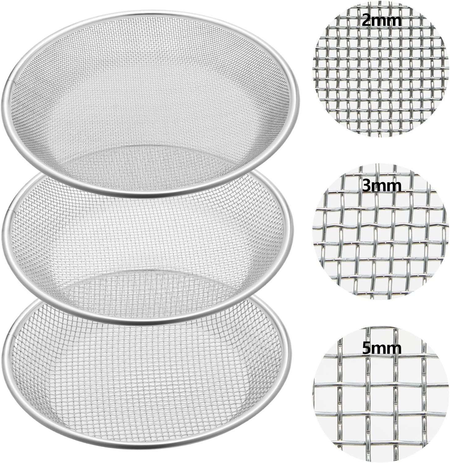 Yaomiao 3 Pack Stainless Steel Sand Sifter Garden Soil