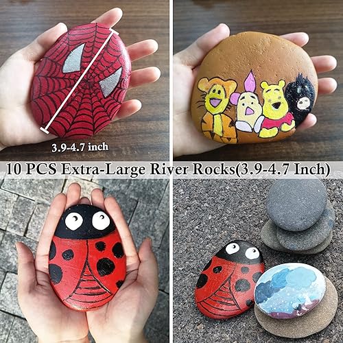 Miniatura 3 de EXJIOTA 10 rocas de río extragrandes para pintar, rocas planas de 3.9 a 4.7 pulgadas para pintar, rocas lisas para pintar, pintura rupestre para