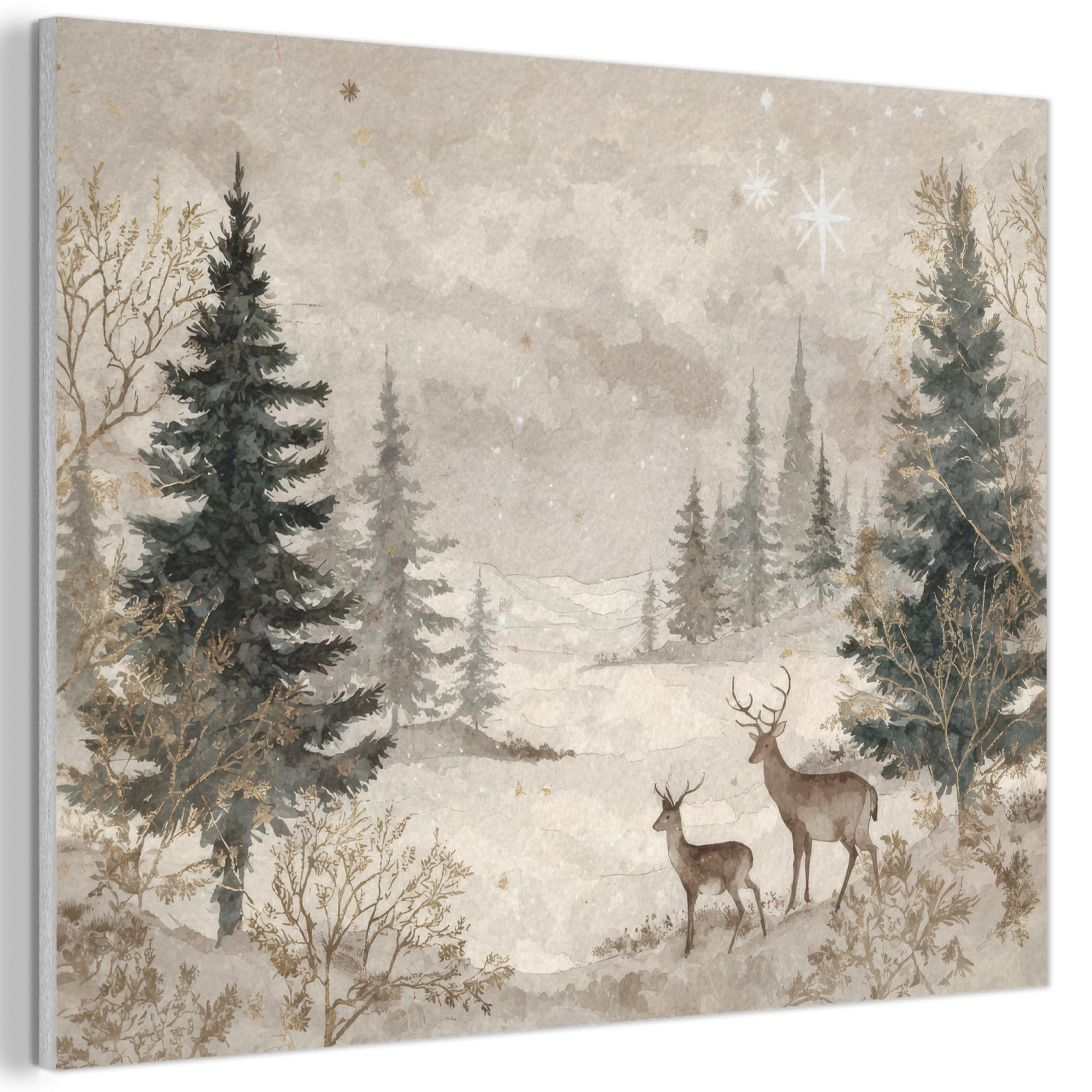 MuchoWow© Pannello Feltro Camera Letto Arredo Soggiorno Parete Moderna | 80x60 cm - Cornice Casa Elegante Decorazioni Natilizie Foresta - Cervo - Inverno - Neve