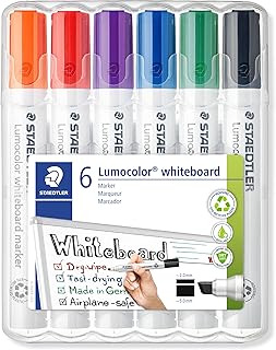 STAEDTLER Whiteboard Marker Lumocolor, trocken und rückstandsfrei abwischbar, Keilspitze ca. 2 oder 5 mm, hohe Qualität Made in Germany, Set mit 6 Farben, 351 B WP6