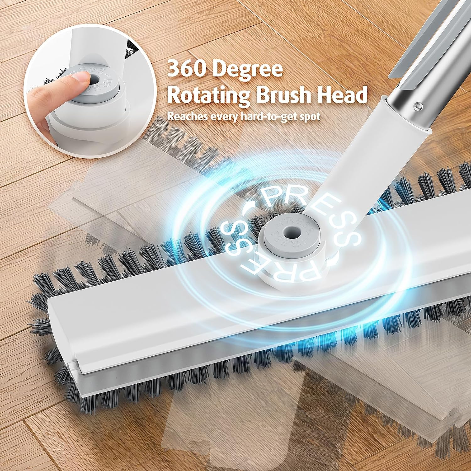 AIR U+ Floor Scrub Brush with Long Handle, 4 in 1 Floor Scrubber & Squeegee