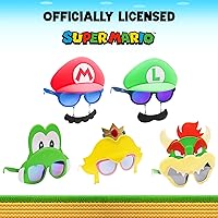 Vista 28 de Sun-Staches Gafas de sol oficiales de Super Mario Mario Luigi Peach Bowser Yoshi Wario o Waluigi accesorio de disfraz Se adapta a la mayoría