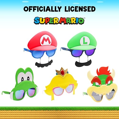 Miniatura 28 de Sun-Staches Gafas de sol oficiales de Super Mario Mario Luigi Peach Bowser Yoshi Wario o Waluigi accesorio de disfraz Se adapta a la mayoría
