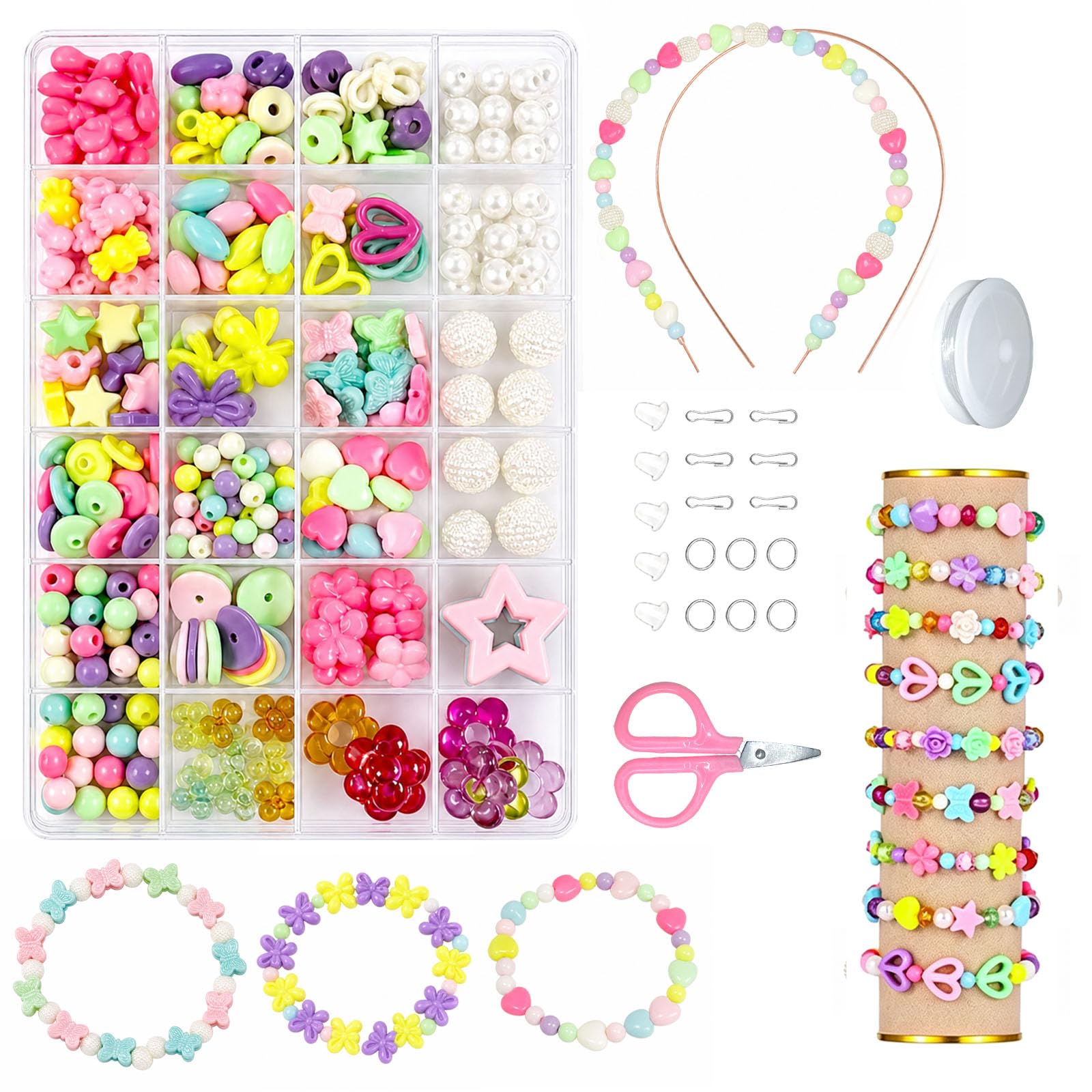Bracelet Making Kit, 24 Types Beads Jewellery Making Kit for Girls DIY