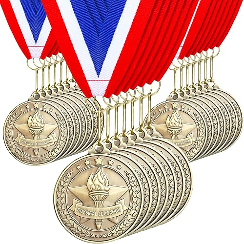 Vista 10 de Quelay 30 piezas Medallas de premio de 2" al por mayor, medallas ganadoras de oro con cintas para el cuello, medallas de trofeo de metal, premio