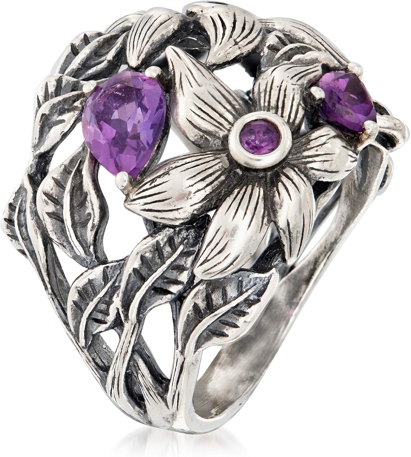 Ross-Simons 1.50 ct. t.w. Amethyst Openwork Flower Ring in Sterling Silver