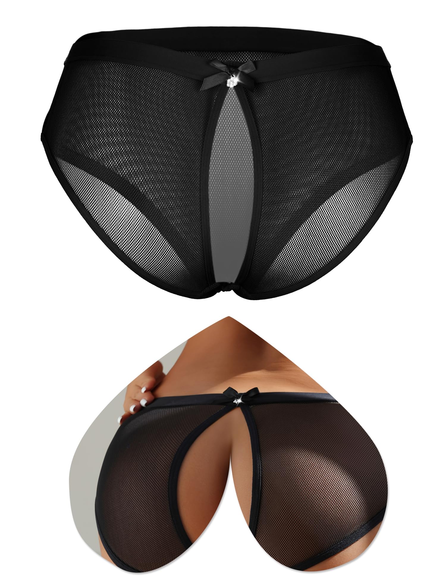 ohyeahlady Women Mesh Brief Underwear Sexy See Through Sheer Hollow Out Soft Breathable Panties for Women Night Clubwear