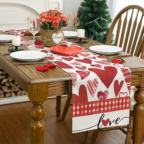 Miniatura 2 de Siilues Camino de mesa de San Valentín decoración de corazón dulce para el día de San Valentín camino rojo de San Valentín para mesa decoración de