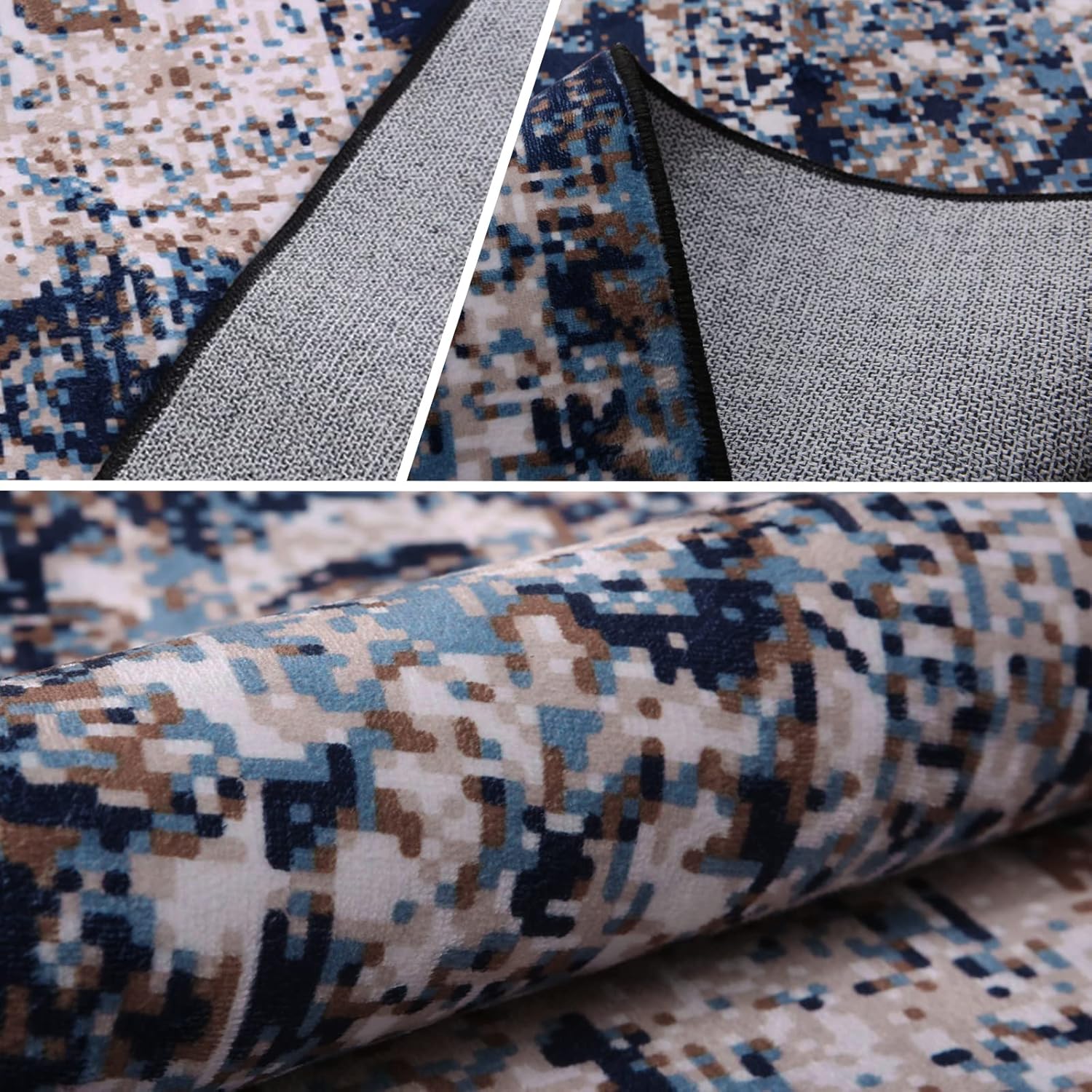 Calore Vintage Boho Area Rug Retro Abstract Rug Traditional Floor Cover Indoor Distressed Non Slip Carpet Floral Print Mat Living Room Bedroom Kitchen (Retro/Navy Blue, 5.2'x6.5')