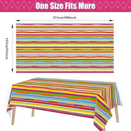 Miniatura 2 de Mantel de plástico para fiesta mexicana, 2 piezas, mantel rectangular desechable para fiesta de cumpleaños temática mexicana, suministros de