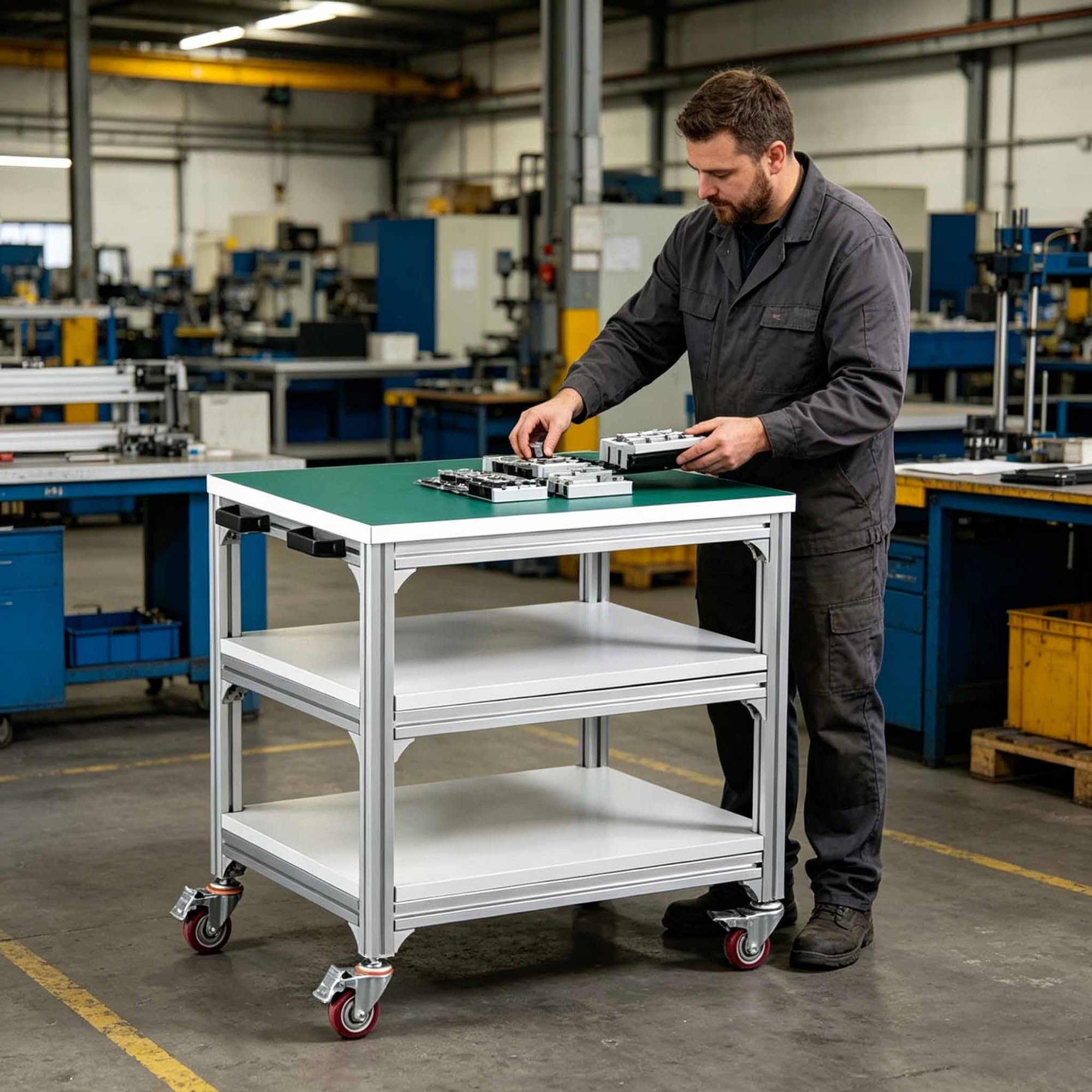 Banco de Trabajo antiestático con Ruedas, Mesa de Trabajo móvil de 3 Niveles, Banco de Laboratorio móvil, estación de Trabajo de aleación de Aluminio, Banco de Trabajo de Metal(120 * 80 * 75cm)