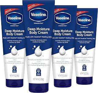 Vaseline Intensive Care Deep Moisture Body Cream 4-Pack 9oz - Healing Petroleum Jelly & Vitamin E for Dry Damaged Skin