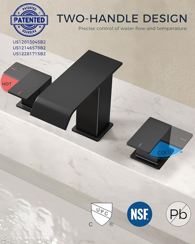 Grifería de baño 3 agujeros 8 pulgadas negro mate miniatura 6