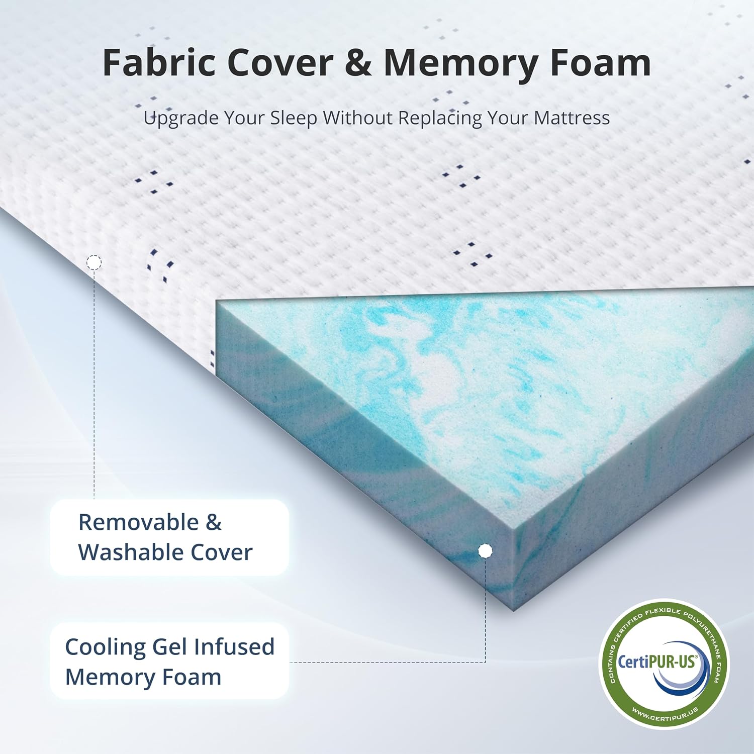 Dyonery 3 Inch Gel Infused Memory Foam Mattress Topper Queen Size, White