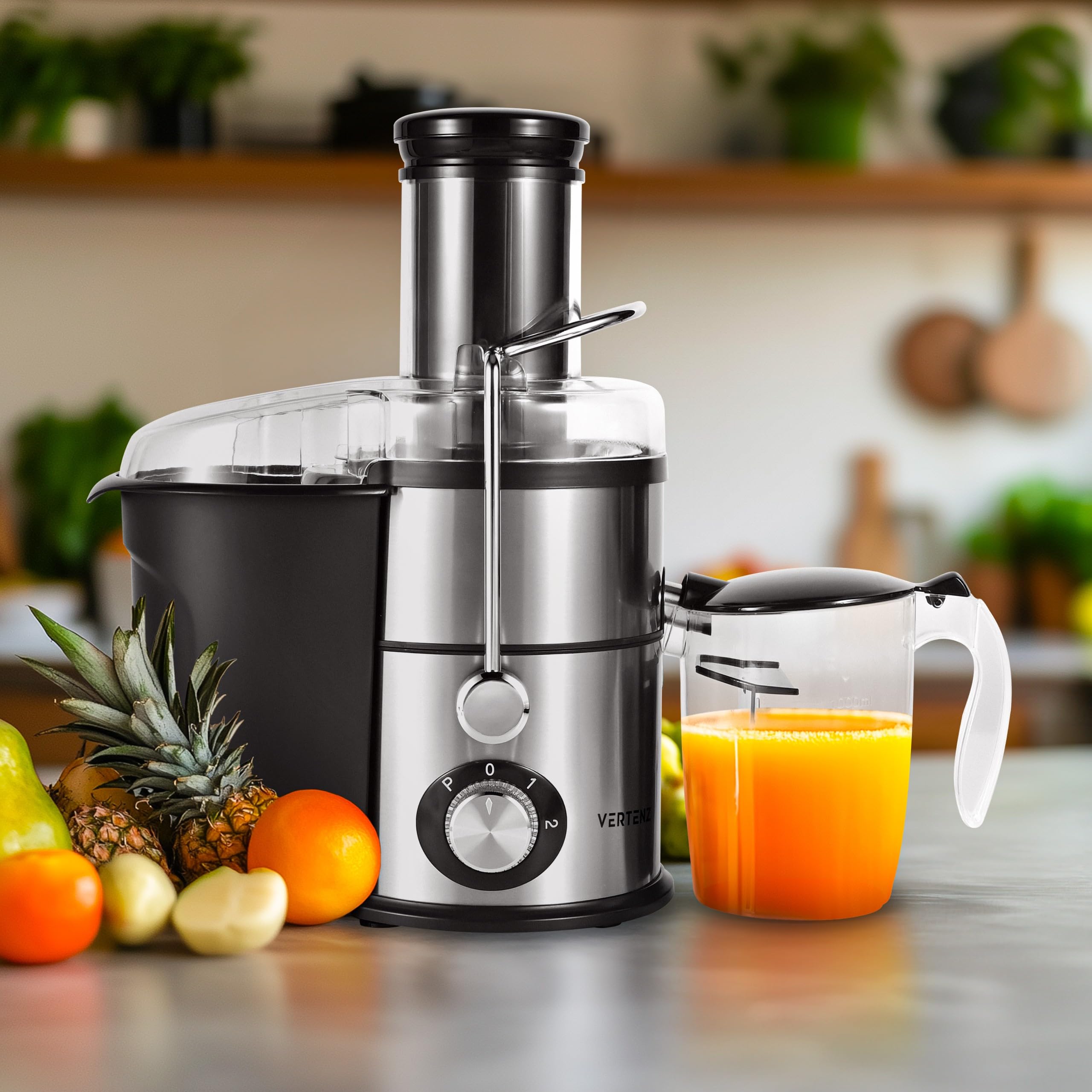 Vertenz Tornado 50 sokowirówka o dużej prędkości o mocy znamionowej 800 W | moc szczytowa 1600 W | obudowa ze stali nierdzewnej | otwór do napełniania 85 mm | pojemnik na wytłoki 2 l | dzbanek 1 l z