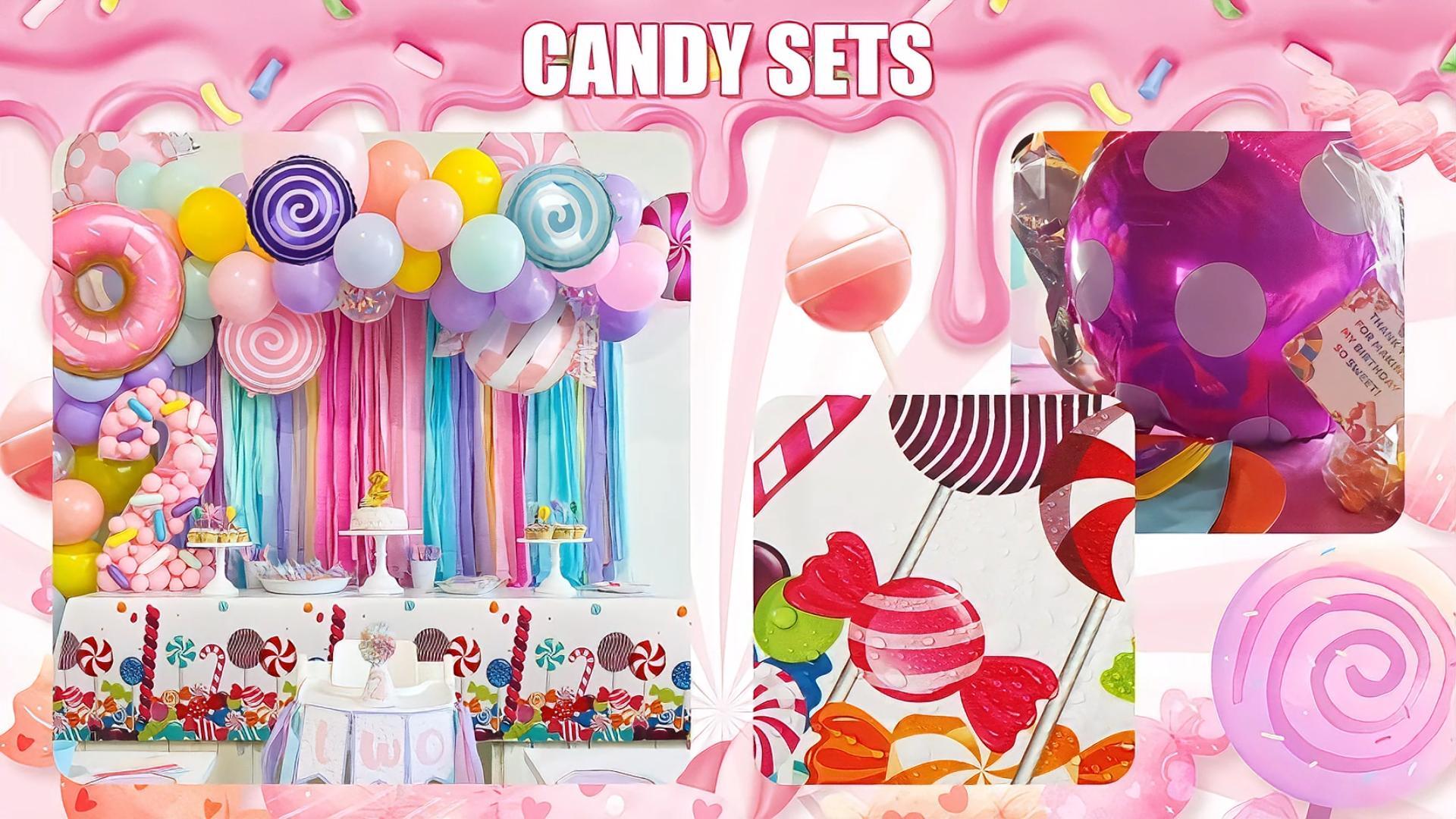 Candyland - 4 Palloncini Mylar A Tema Caramelle Blu - 86x45 Cm, Per Compleanni E Feste A Tema
