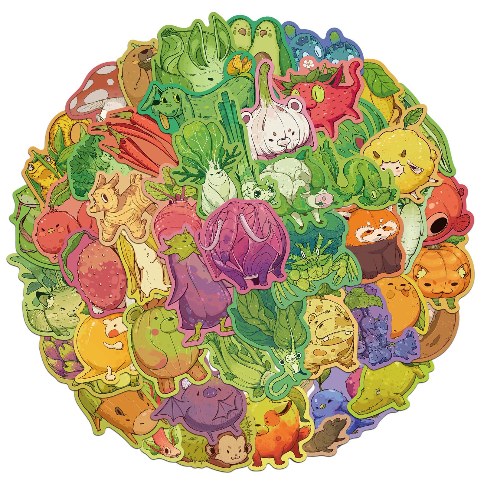 50Pcs Fruit Vegetable Animal Sticker Aesthetic Sticker Water Resistant for Water Bottle Album Laptop Journal Skateboard Fun