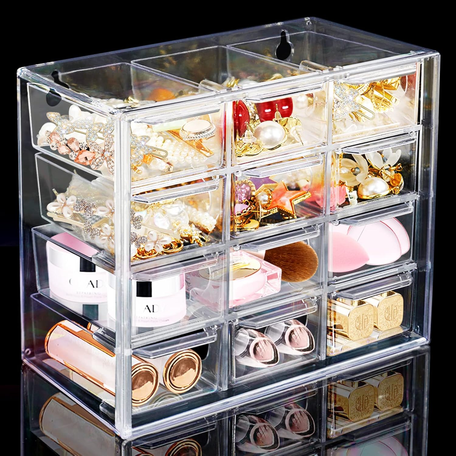 Desk Storage Organizer with 12 Mini Drawers, ToyaJeco Clear Desktop