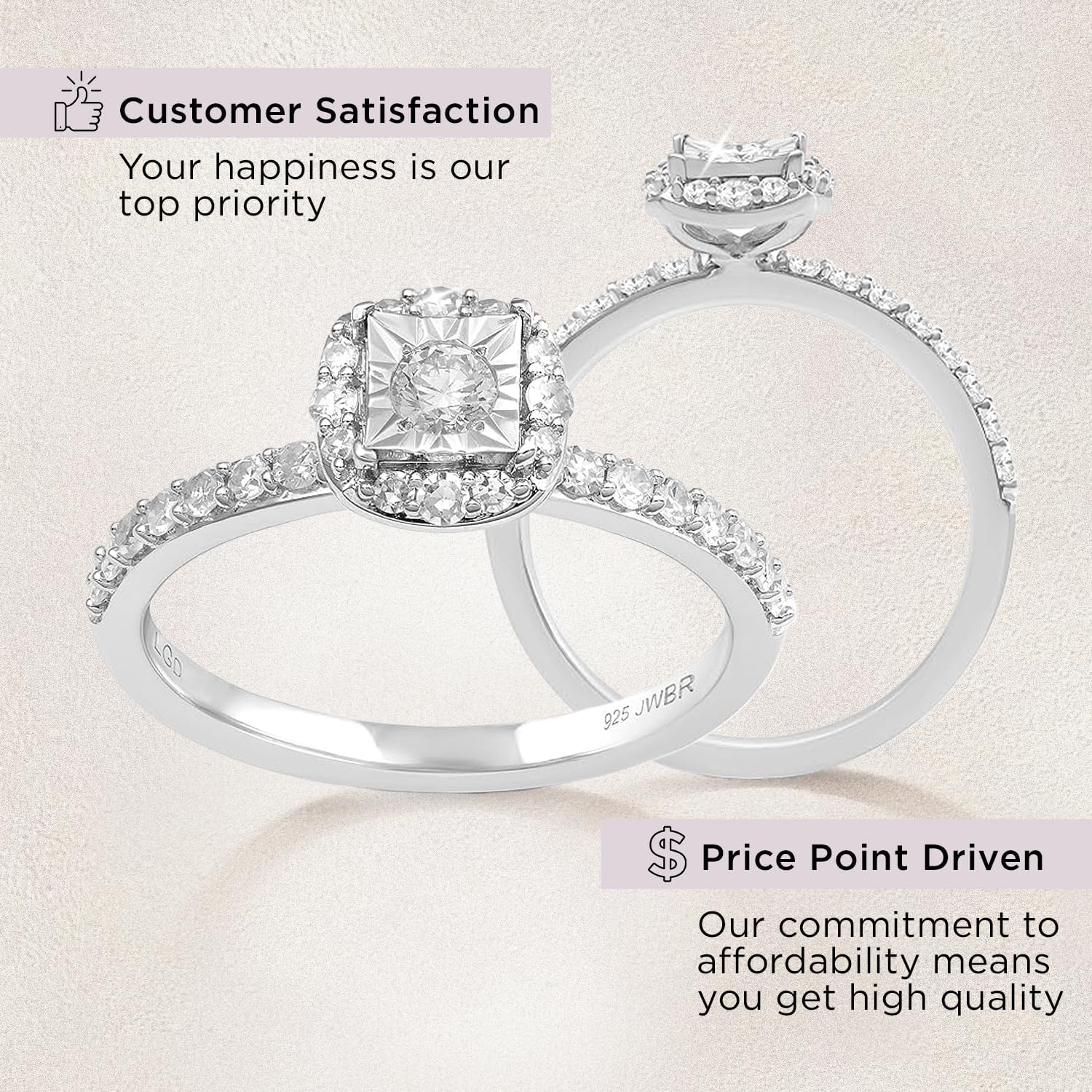 Jewelili 0.50 CTW Lab Grown Diamond Halo Engagement Ring for Women | 925 Sterling Silver | H Color I1 Clarity | Promise Ring | Size 6, 7 & 8 | Gift Box Included