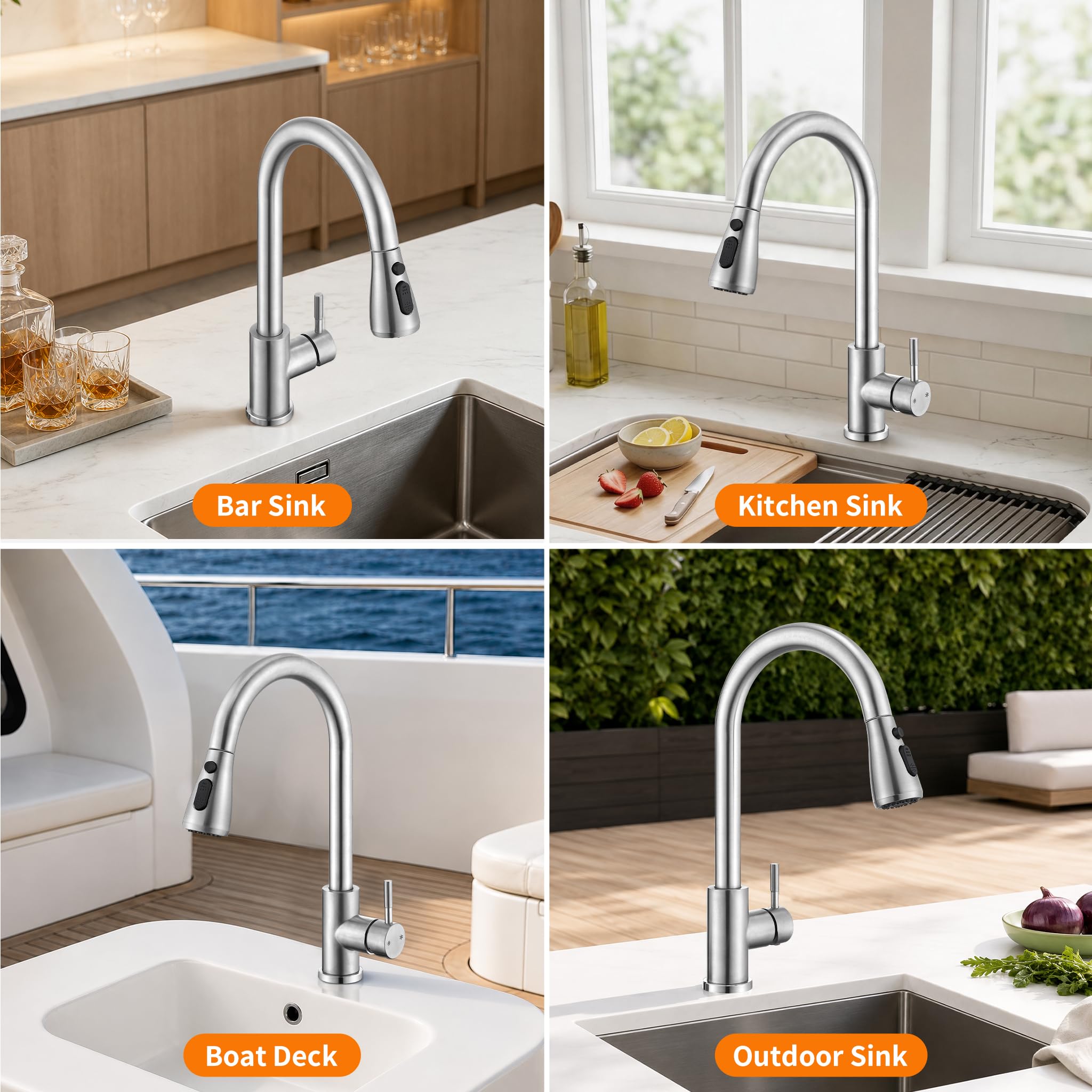 HOMELODY Wasserhahn Küche Edelstahl mit Ausziehbrause