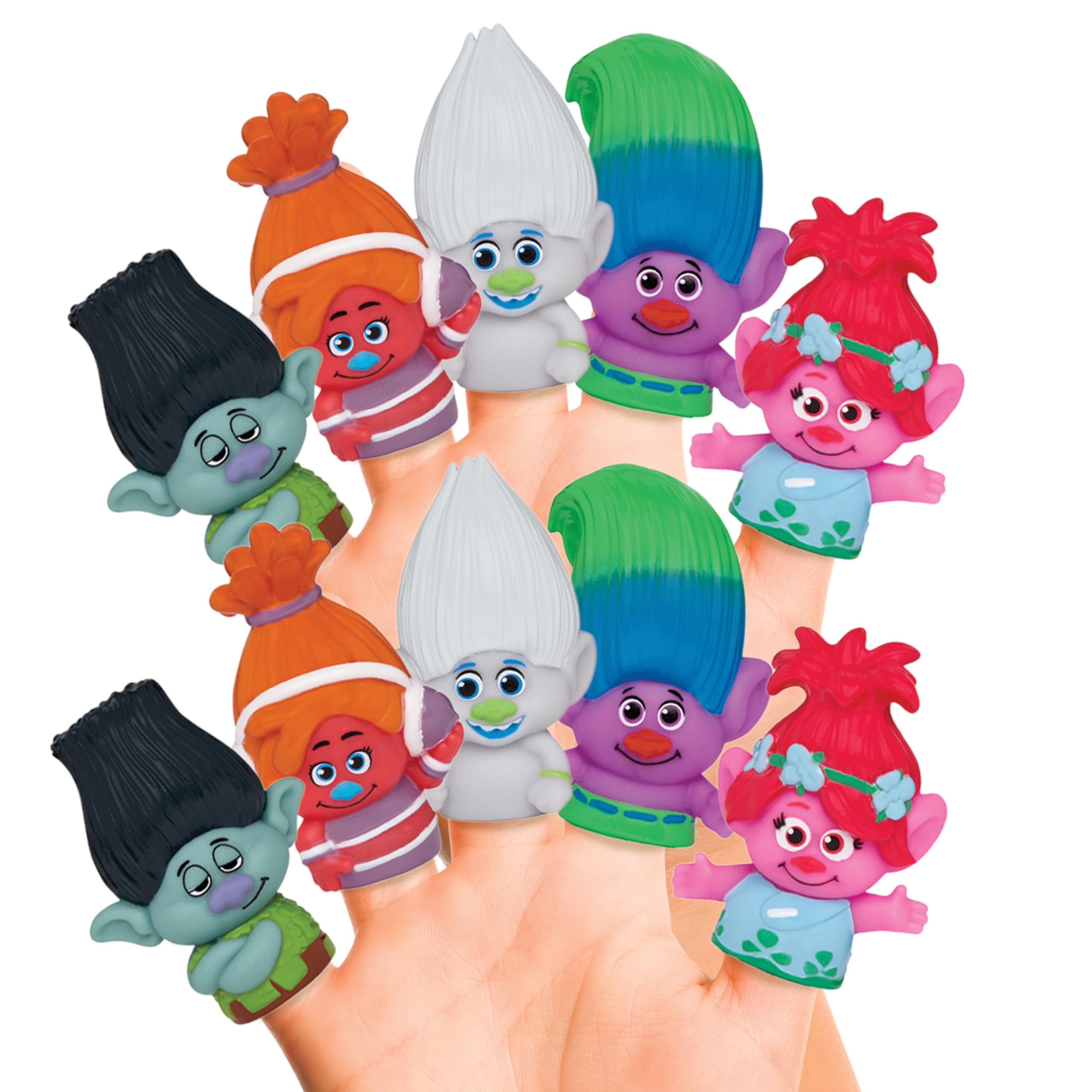 NBC Universal Trolls Bath Finger Puppets, 10 Pc - Party Favors, Educational, Bath Toys, Story Time, Beach Toys, Playtime, Stocking Stuffer
