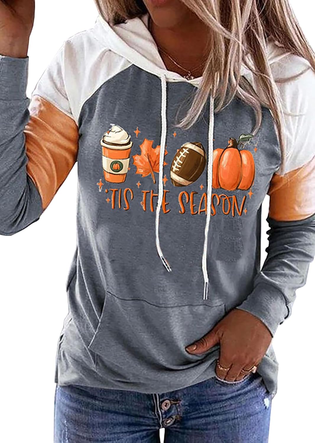 Tis The Season Hoodie Women Thanksgiving Pumpkin Graphic Tees Football Game Day Shirts Fall Long Sleeve Pullover Tops